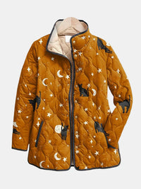 Eira | Casual Black Cat Halloween Print Quilted Jacket — Final Edit