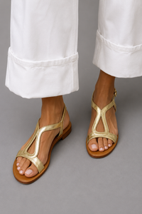 Lydia | Metallic T-Strap Sandals