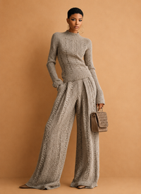 Women's Taupe Elegant Sweater & Wide - Leg Pants Set knit
