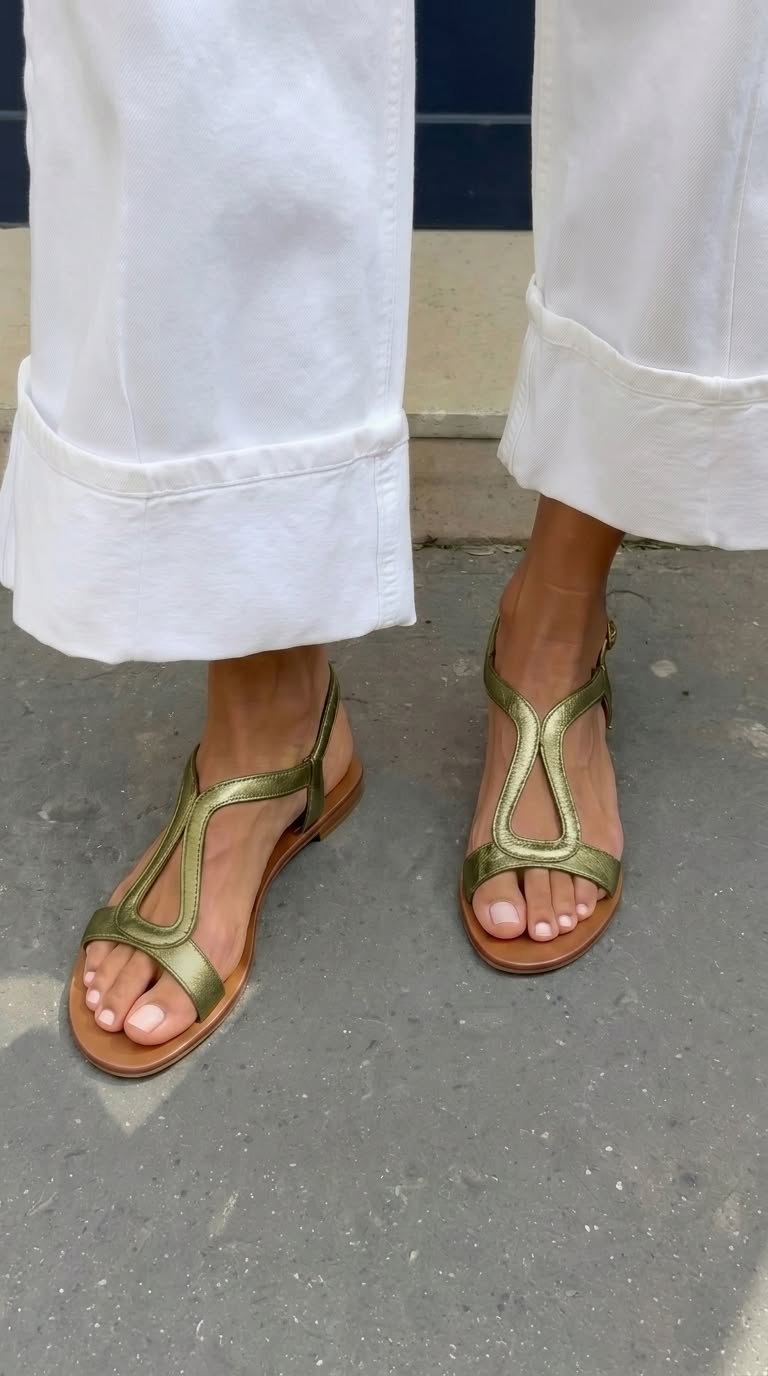 Lydia | Metallic T-Strap Sandals