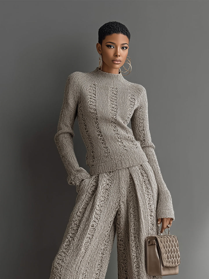 Women's Taupe Elegant Sweater & Wide - Leg Pants Set knit