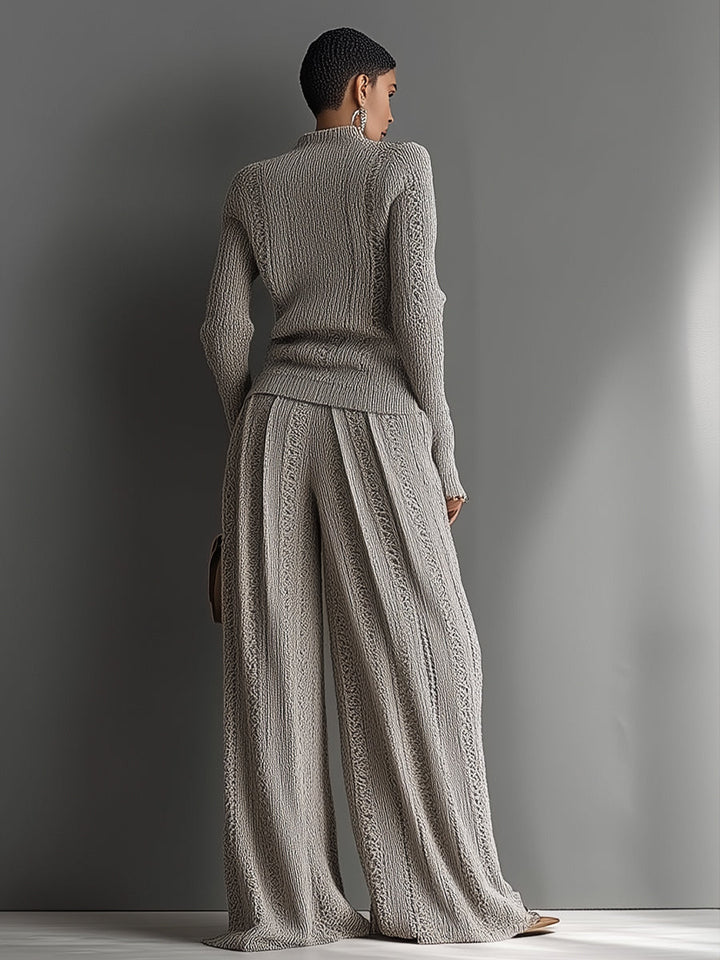 Women's Taupe Elegant Sweater & Wide - Leg Pants Set knit